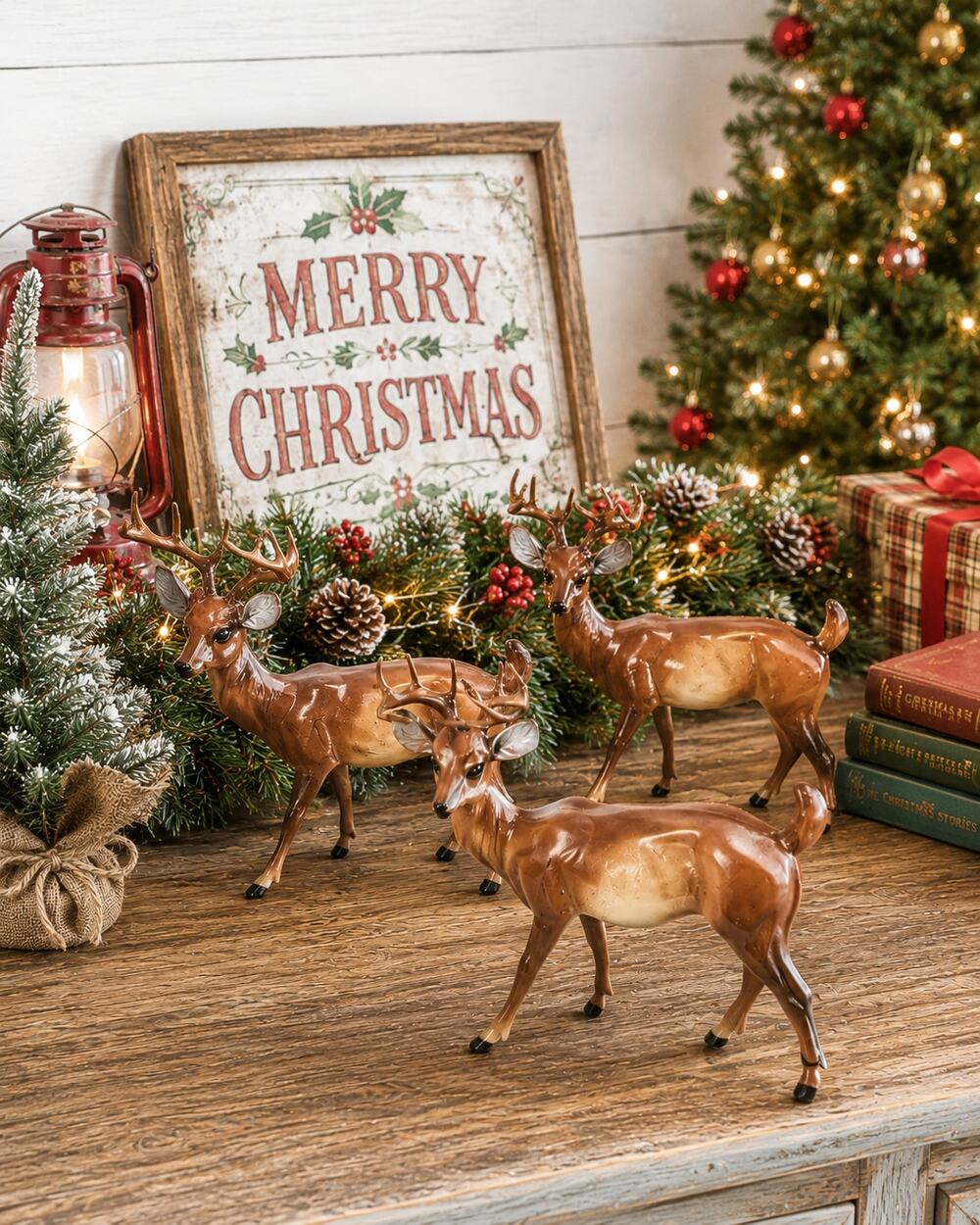 Vintage Set of 3 1960s Hard Plastic Reindeer Buck Deer Made in Hong Kong